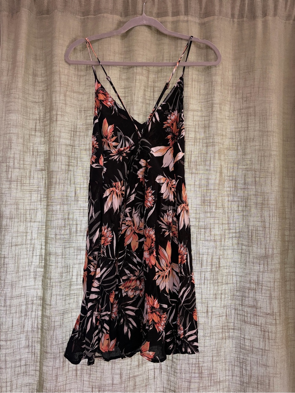Rip Curl Black Mini Dress with Peach Floral Print